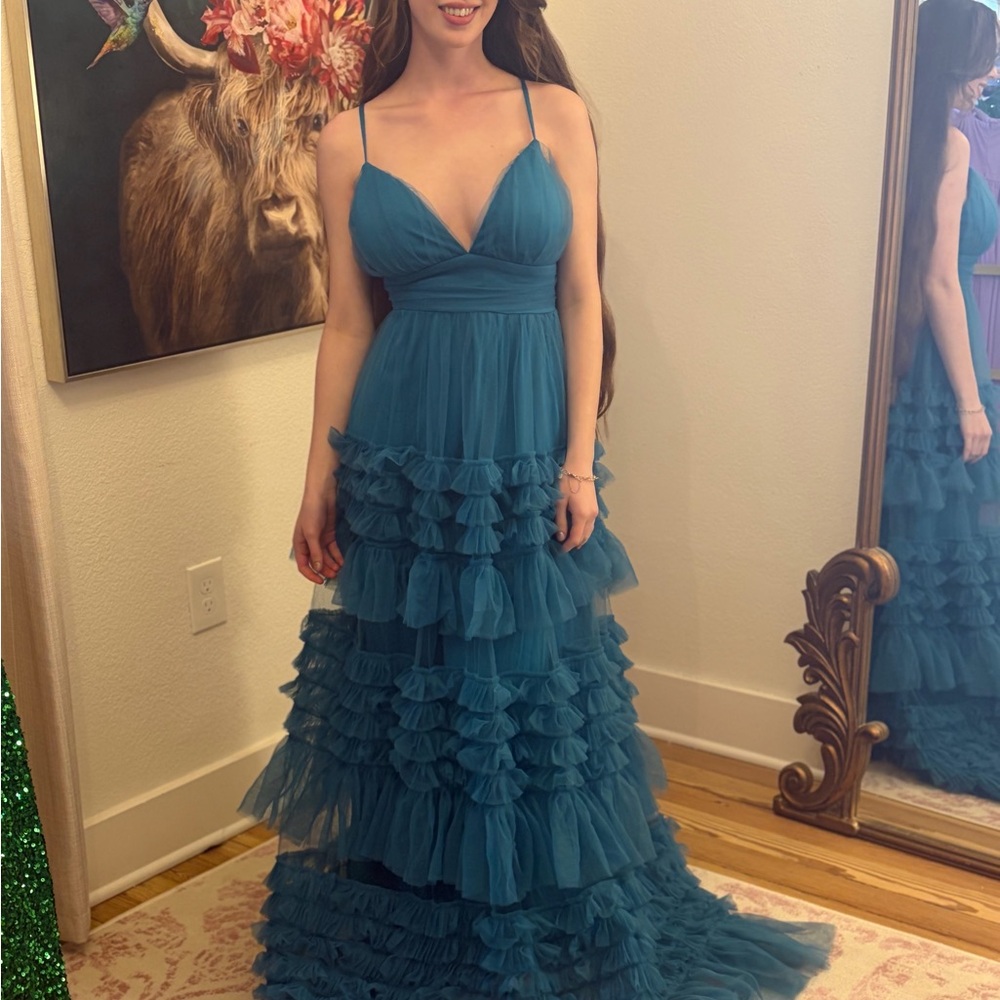 Teal Ruffled Maxi Dress